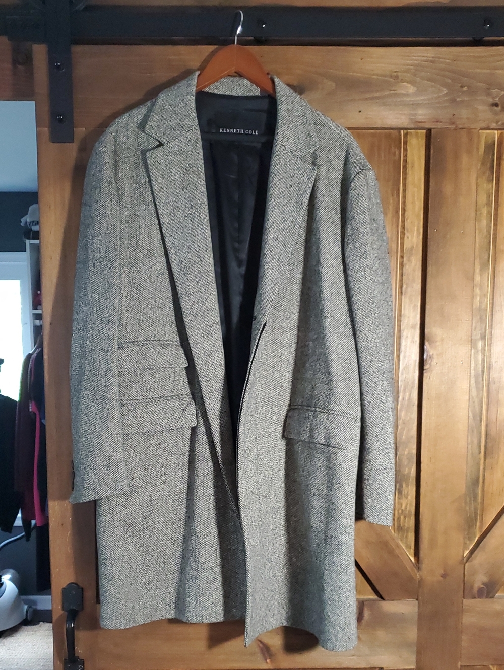 Kenneth Cole Gray Tweed Long Overcoat